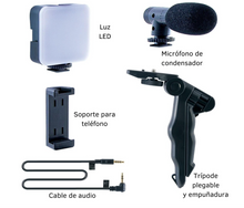 Cargar imagen en el visor de la galería, Set grabación móvil 3 en 1 (trípode + micro + luz)
