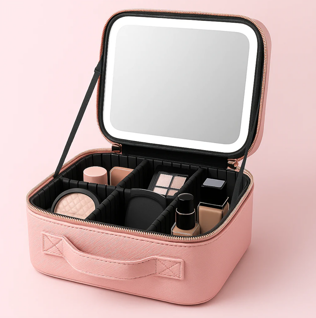 Organizador de maquillaje portátil con espejo LED